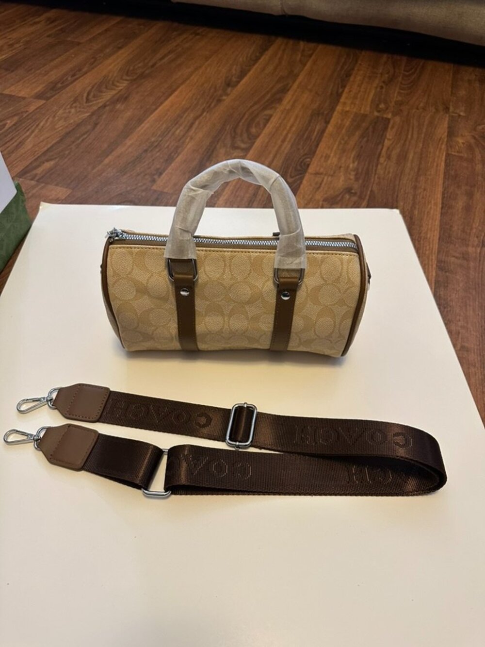 DESIGNER INSPIRED Mini Duffle Bag With Handle or Straps Light/Dark Brown
